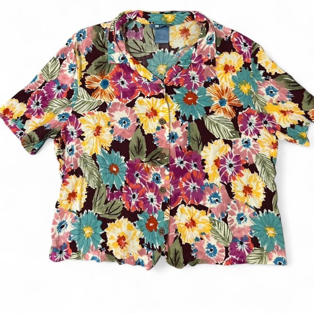 Vintage retro‎ Multicolor muted colorway floral button-up PETITE XL